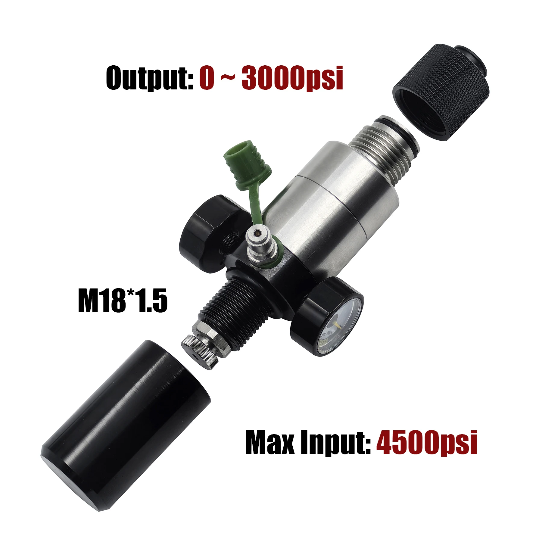 HPA CO2 Air Tank Soft Regulator Dual Manometer Gauge Adjustable From 0 to 3000psi Output thread G1/2-14 Input thread M18*1.5