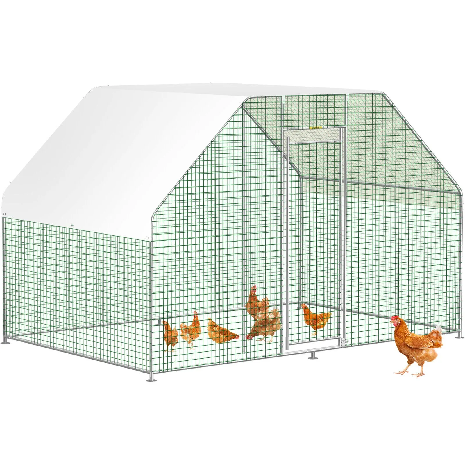 US Metal Chicken Coop Run 6.5x9.8x6.5 ft Flat Walk-in Cage W/Waterproof Cover