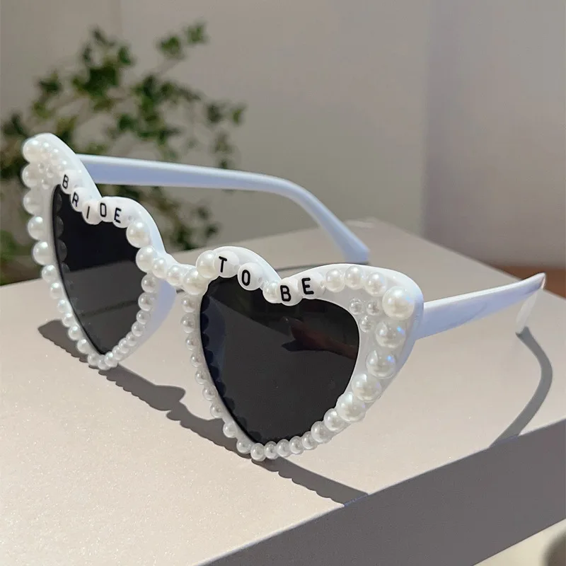 Birthday Queen Letters Pink Shades Heart Shaped Decor Present Glasses White Pearl Party Gift Props Frame for Ladies