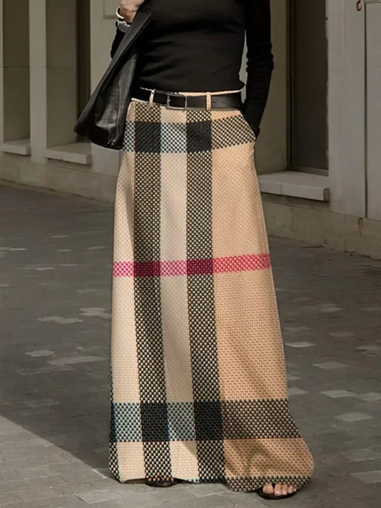 

Split-Joint Skirts Bottoms Fashion New A-Line Loose Asymmetric Pockets Solid Color Vintage Long Skirts for Women