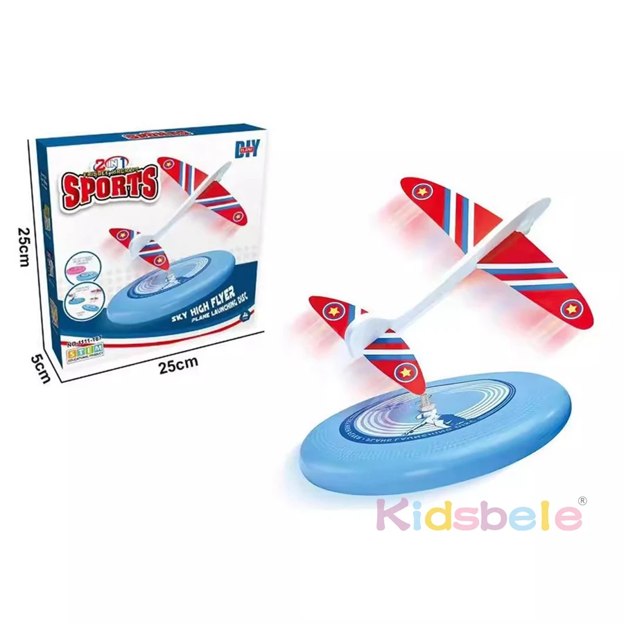 Flying Disc Airplane Launcher Toy Foam Glider Plane Outdoor Flying Toys for Kids Ages 8 and Up