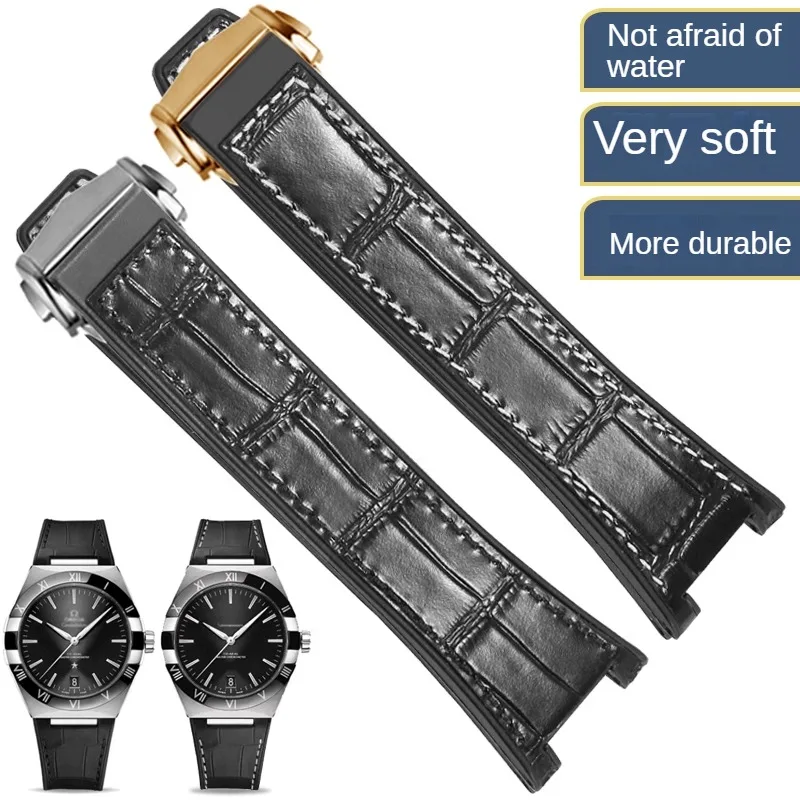 Genuine Leather Watch Strap Substitute Butterfly Seamaster Constellation Series Concave Interface Silicone Watch Strap 25-14mm