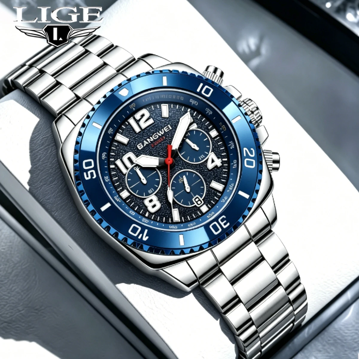 Montre pour homme BANGWEI, quartz de luxe, étanche, lumineuse, avec date, en acier inoxydable, montre-bracelet pour homme, horloge masculine, Reloj + boîte