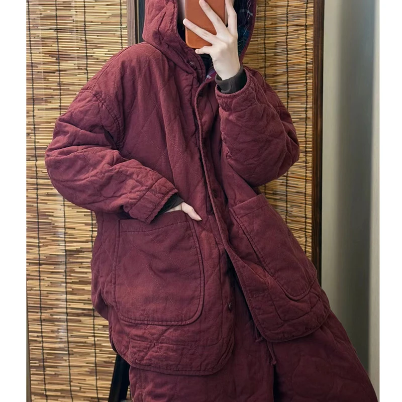 

2025 New Arrival Winter Women Single Breasted Hooded Collar Long Sleeves Parkas Good Quality Cotton Casual Loose Coats C137