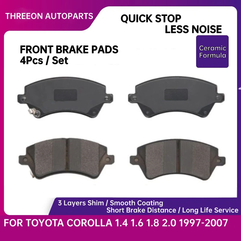 THREEON Front Brake Pads For TOYOTA Corolla 1.4 1.6 1.8 2.0 E12 E11 1997-2008 0446502061 0446502130 0446502150