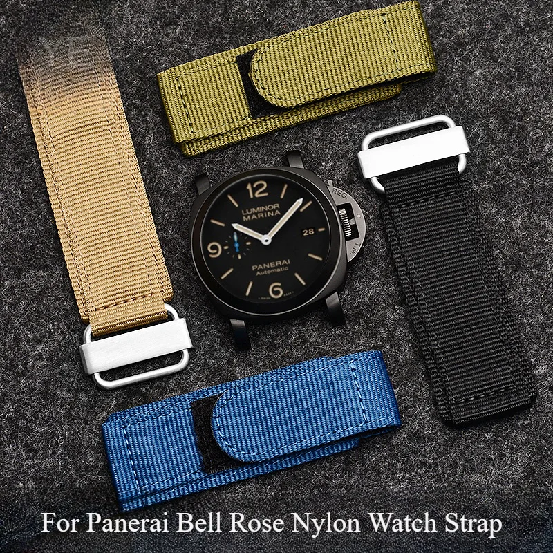 Breathable Hook and Loop Fastener  Nylon Watch Strap for Panerai 111,bell Rose Tito Thickened Waterproof Canvas 22 24mm