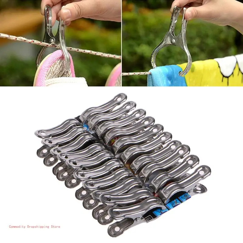 Stainless Steel Clothes Pegs, Hanging Pins, Laundry Windproof Clips, 20 Pcs