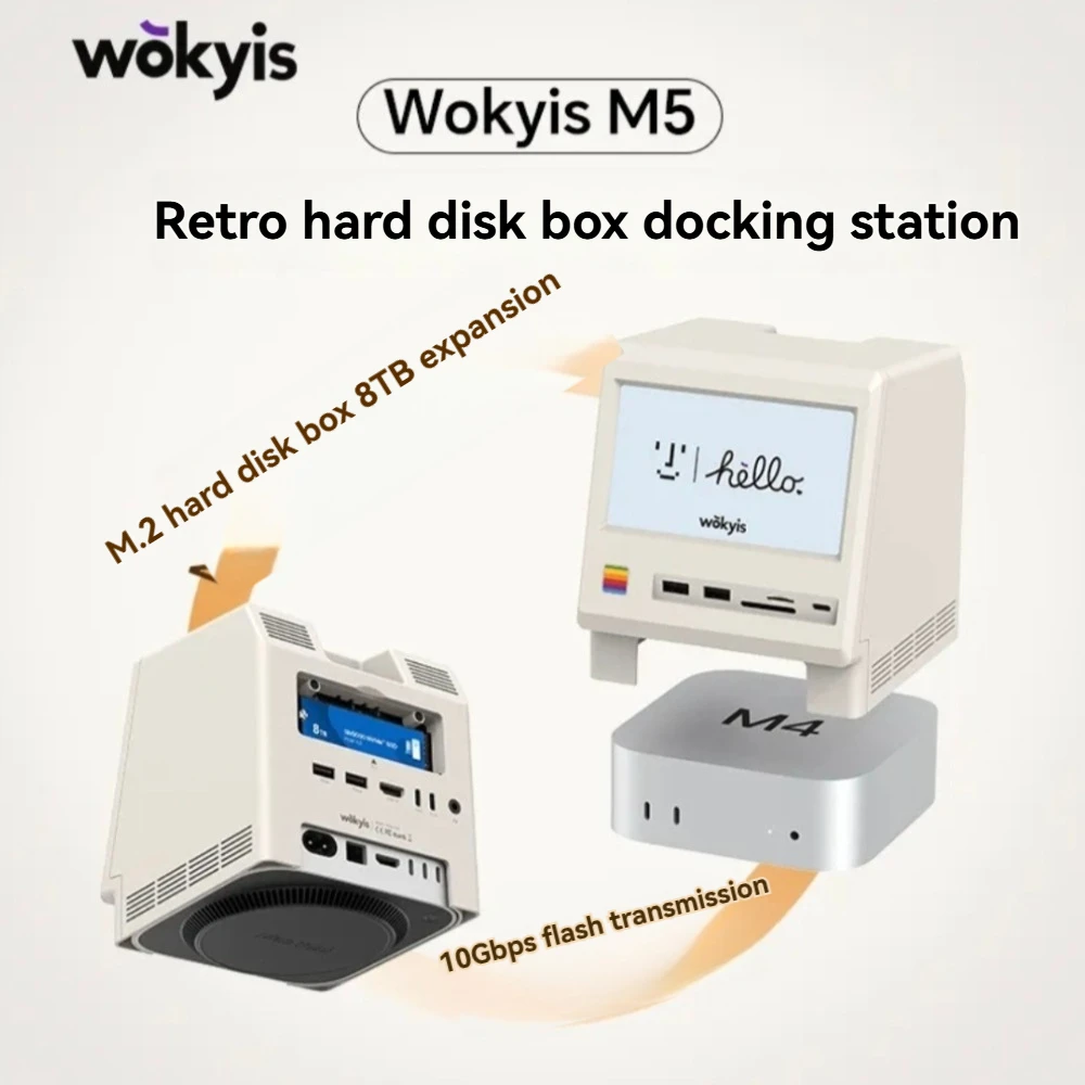 Wokyis M5 Mac محطة إرساء صغيرة ريترو توسيع عالية الوضوح عرض 8 تيرا بايت القرص الصلب توسيع واجهة توسيع محور الهدايا