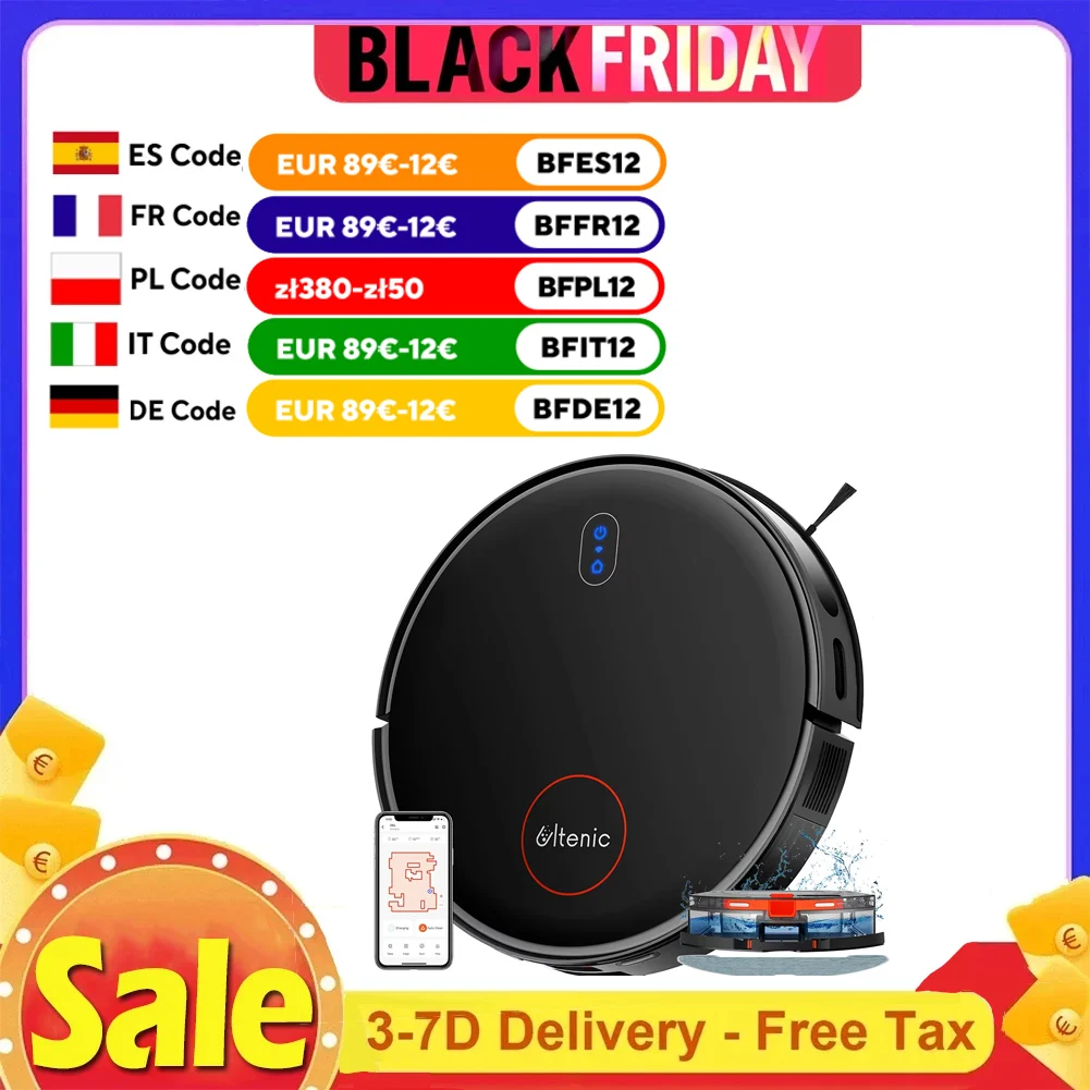 Ultenic D6S Gyro Robot Vacuum Cleaner 3-in-1 Sweep Vacuum Mop 3000 Suction 4 Cleaning Modes 2600mAh Battery -EU Plug