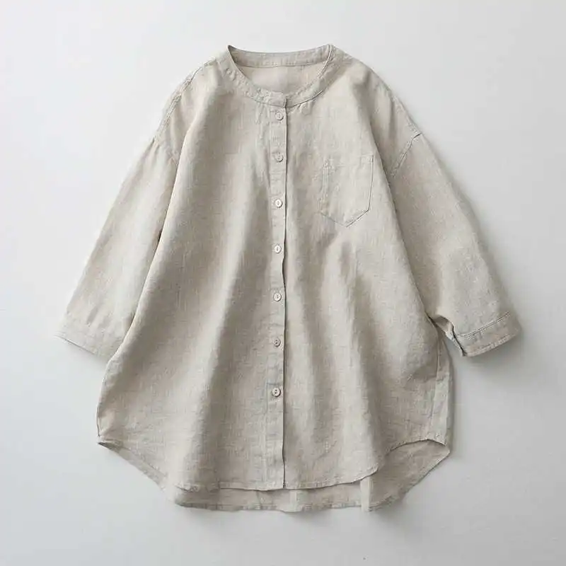 

Women's Casual Shirts Loose Plus Size Sun Protection Shirt Japanese Cotton Linen Women Рубашка Camisas De Manga Corta Top Mujer