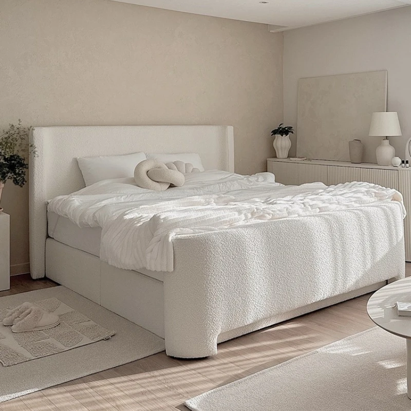 

Cream cotton and linen fabric bed French floor-to-ceiling girl simple high widescreen 1.8 double storage master bedroom wedding