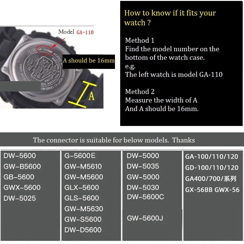 22mm Width Stainless Steel Connector Adapter For Casioak GA2100 DW-5600 Quick 16mm Refit GA-100/110/120 GD-100 Watch Accessories