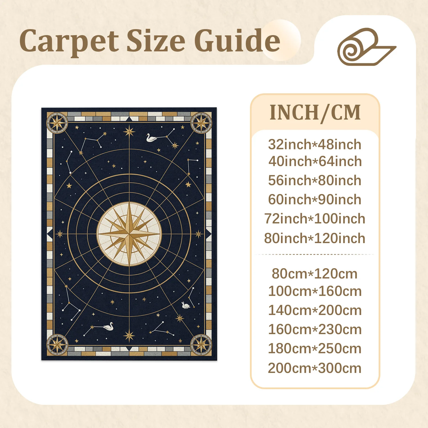 Celestial Constellation Compass Star Pattern Velvet Area Rug, Machine Washable Soft Plush Floor Rug for Living Room, Bedroom, Entryway, Ideal for Halloween, Thanksgiving, Christmas, New Year, Black Friday, Cyber Monday Decor