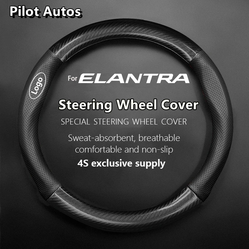

For Hyundai For ELANTRA Steering Wheel Cover Genuine Leather Carbon Fiber Summer Winter Women Man