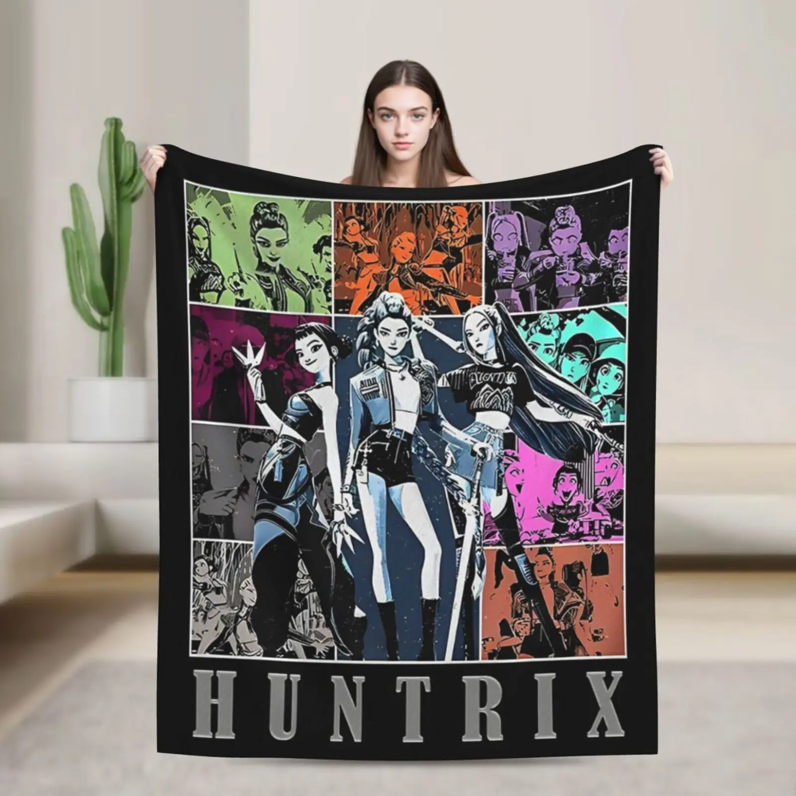 بطانية فانيلا مريحة للفتيات من Huntrix، بطانية رمي دافئة جميلة من KPop Demon Hunter أنيمي لغرفة المعيشة، هدايا للعشاق والأصدقاء