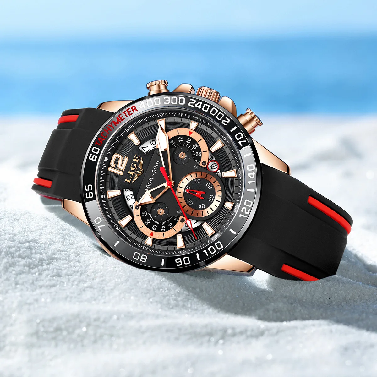 LIGE 패션 남성용 시계 오리지널 실리콘 스트랩 쿼츠 손목시계 방수 야광 시계 남성용 명품 비즈니스 시계