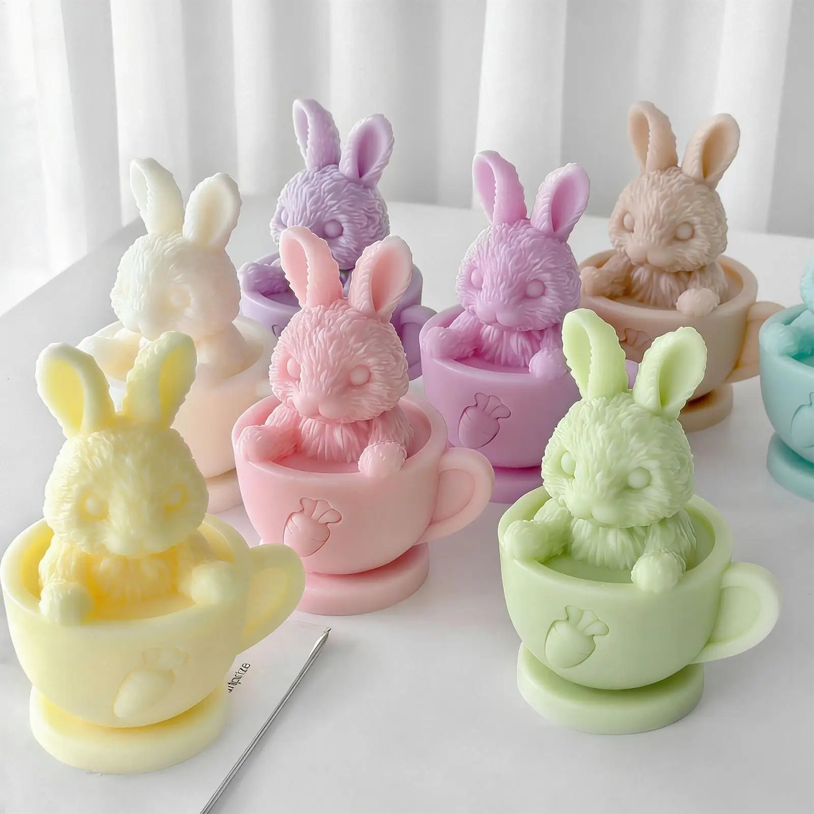 Osterhase Silikonform, 3D Hasen-Teetassen-Kerzenform, geeignet für Kerzenherstellung, Oster- und Frühlingsfeiertagsdekorationen.