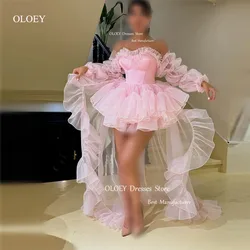 OLOEY Sweetheart Pink Cute Prom Dresses Photo shoot Dubai Arabic Women Puff Long Sleeves Organza Evening Gowns Birthday Party