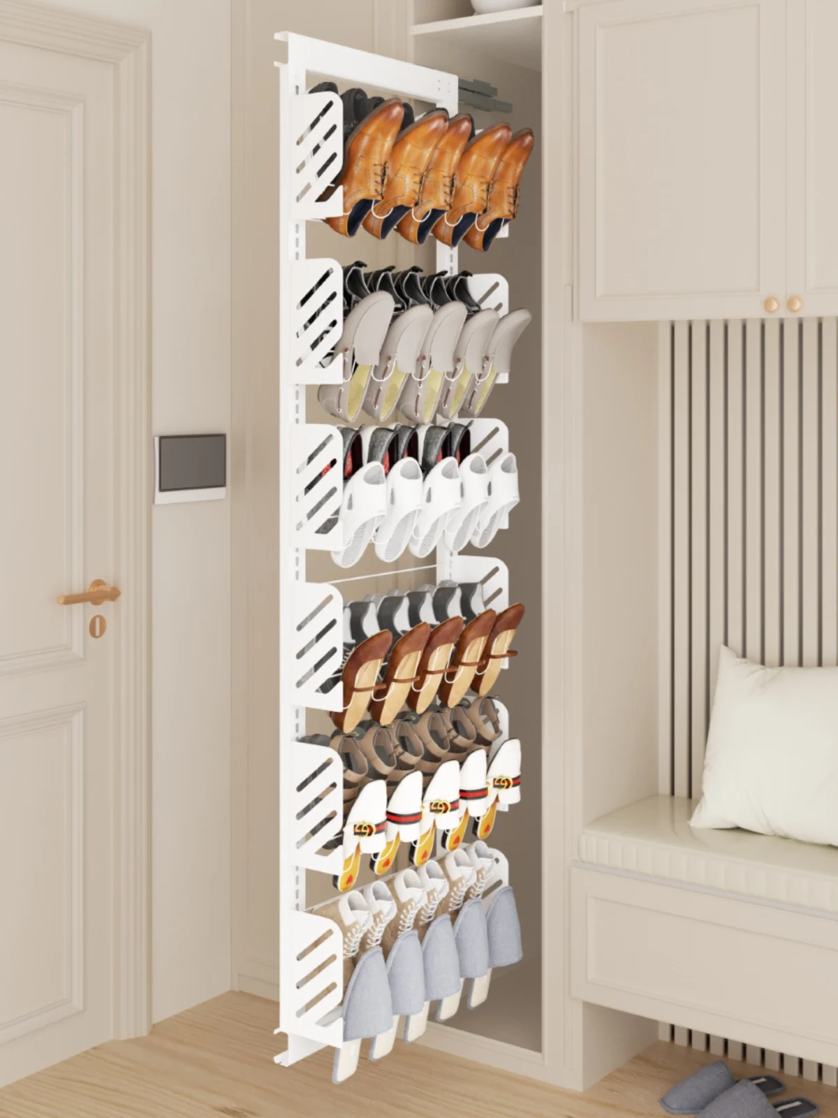 Pull-out Shoe Rack With Narrow Side,household Seam Staircase Deep Shoe Cabinet,built-in Side-pull Shoe Cabinet For Storage
