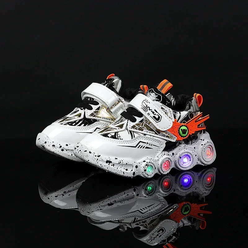 Dazzling Cool Boy Shoe LED Lights Cartoon Autumn Kid Sport Shoe Leather Non-slip Running Shoe Sneaker Kid Tennis Shoes Kid Shoes