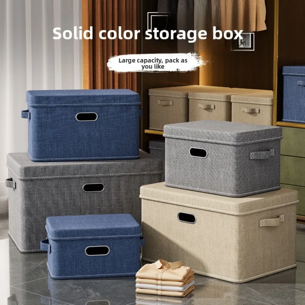 

Thickened Cotton Linen Foldable Storage Box with Lid Portable Basket for Home Bedroom Wardrobe Clothing and Toy Organization