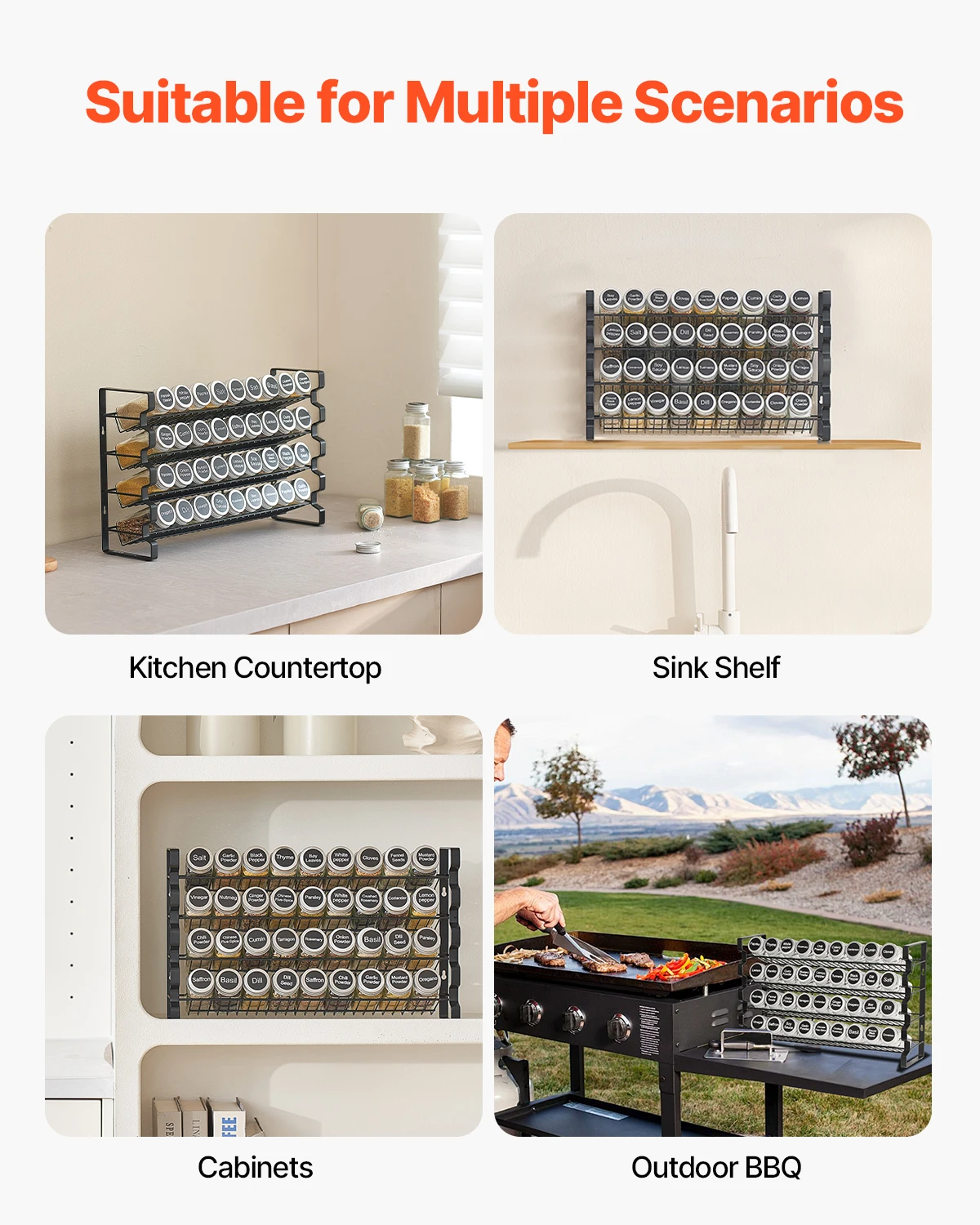 SucceBuy 캐비닛용 향신료 랙 정리함(36/72개 빈 향신료 병 뚜껑, 향신료 라벨 및 깔때기 포함) 완벽한 조미료 정리함