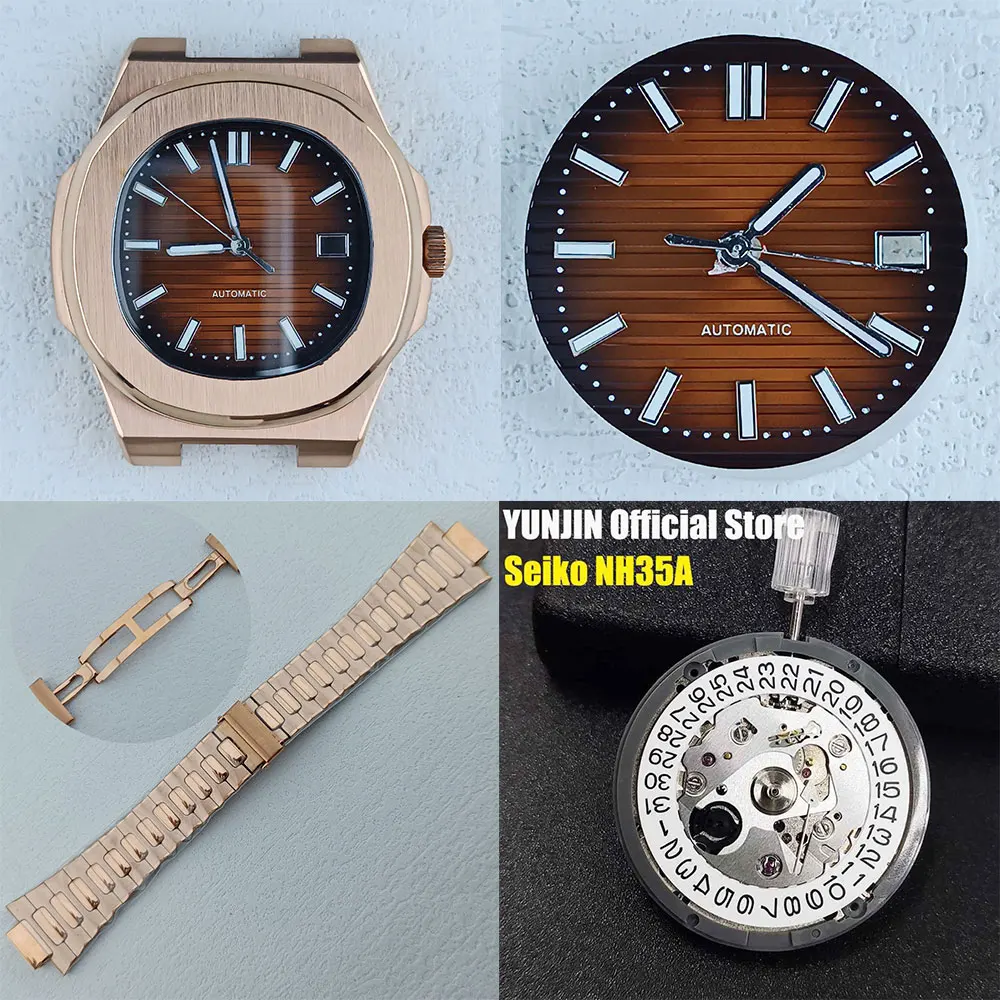 Часы из розового золота, 43 мм, модель NH35, подходит для движения NH35, из нержавеющей стали, с сапфировым стеклом, водонепроницаемость 10 бар, NH35A, черные