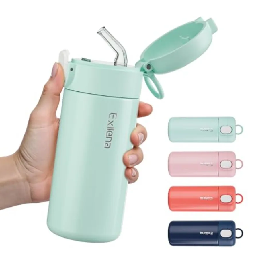 

Термос-бутылка для воды 10 унций с крышкой-соломинкой на одно касание, двойными стенками и вакуумной изоляцией, для холодных и горячих напитков, маленькая дорожная бутылка