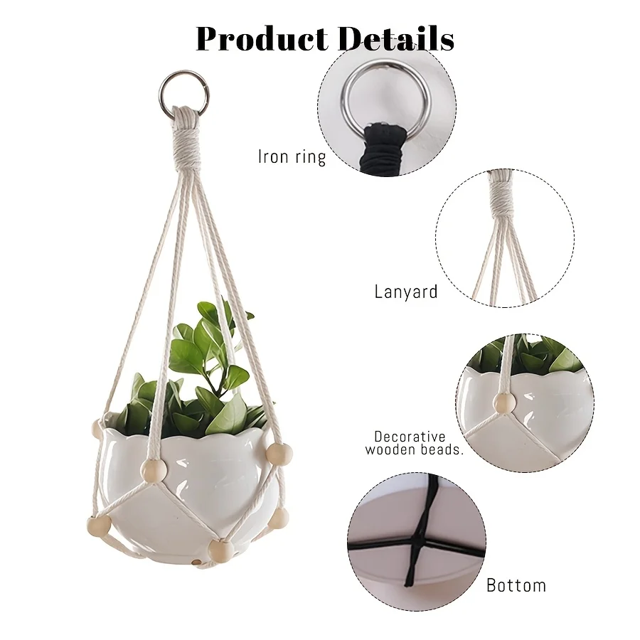 

2pc Hand-Braided Hanging Basket Outdoor Plant Hanger Plant Rack Suspended Flower Pot Basket Ideal For Pot Decoration Home Garden
