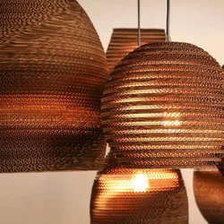 Modern Antique Different Large Round Brown Ball Pendant Lamp Paper Carving Hanging LightRecycled Corrugated Cardboard Chandelier