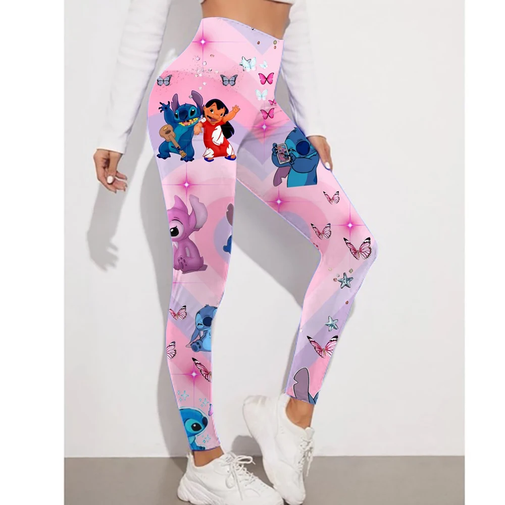 ディズニーステッチプリント市松模様の女性のスポーツとフィットネスレギンス女性タイダイジムレギンス Mujer プッシュアップ戦利品パンツフィットネス