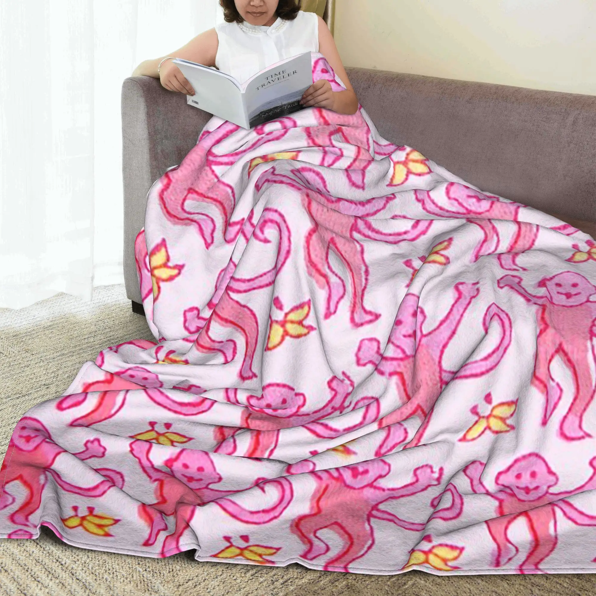 Preppy Roller Monkeys Rabbit Blankets Portable Flannel Sofa Throw Blanket for Home Bedroom Outdoor Throws Bedspread Quilt