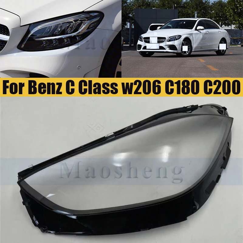 

Front Bumper Headlamp Lens Cover For Benz C Class w206 C180 C200 C260L C300 2022 Glass Shell Lamp Shade Transparent Lens Cover