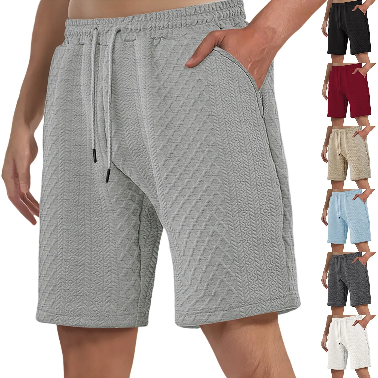 

Мужские повседневные шорты, однотонные шорты с рисунком, свободная текстура в стиле ретро, спортивные повседневные пляжные шорты, хлопковые прямые шорты с пятью точками