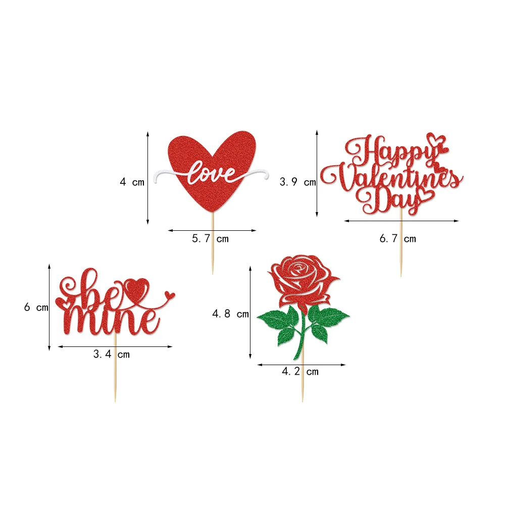 12PCS Happy Valentine\'s Day Cupcake Toppers Glitter Sweet Love Be Mine Valentines Cupcake Cake Decorations Supplies