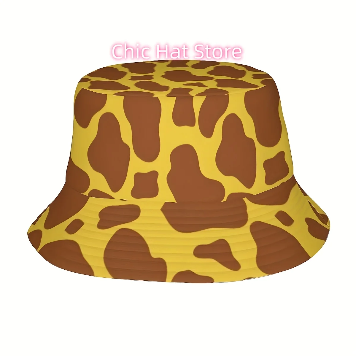1pc Giraffe Print Bucket Hat - Stylish Yellow & Brown Pattern, Polyester Knit, Perfect for Outdoor Activities, Vacations, Golf,