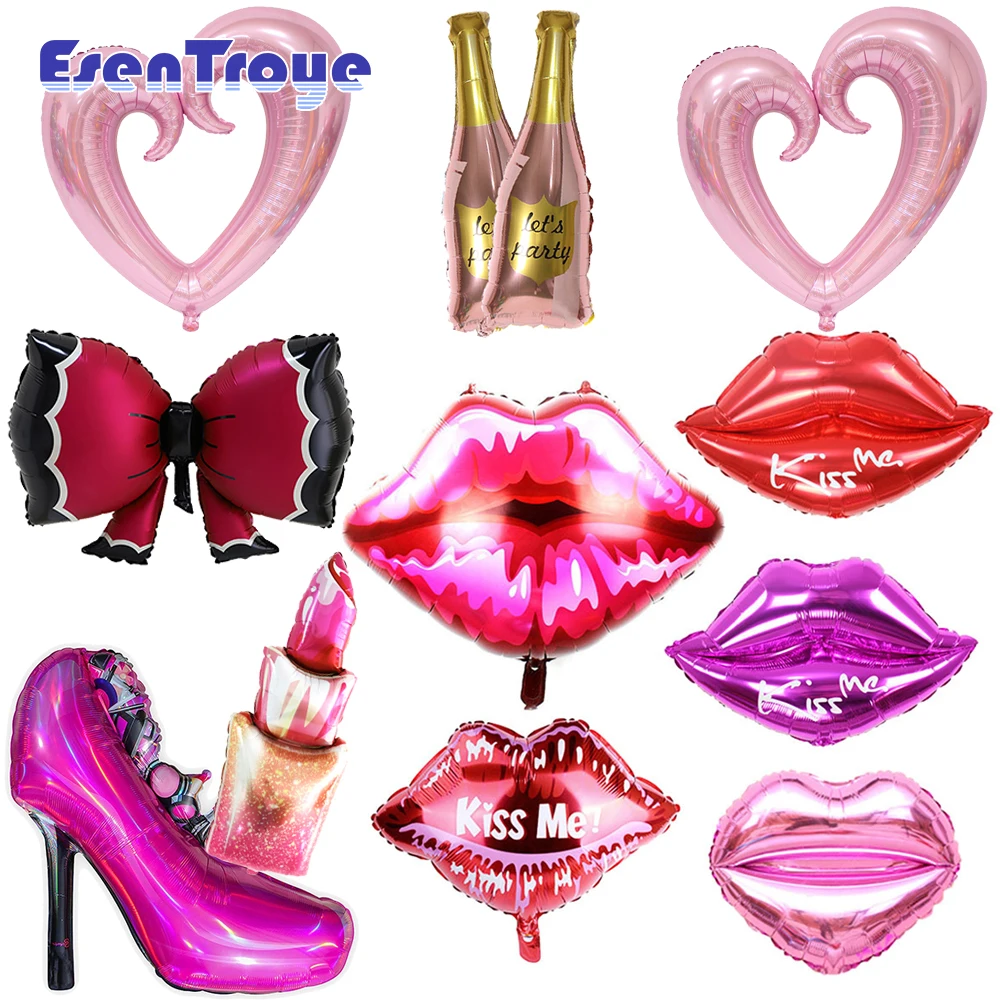 Giant Lipstick Large High Heel Shoe Kiss Lip Foil Balloons Bridal Shower Makeup Spa Party Birthday Wedding Decoration Adult Toys