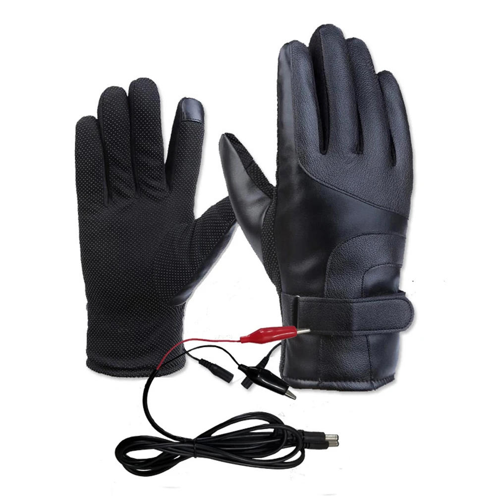 Guantes de ciclismo de invierno, Guantes térmicos a prueba de viento para bicicleta de 12V, Guantes a prueba de viento para mantener el calor al aire libre, Guantes de cuero PU para moto de nieve y motocicleta