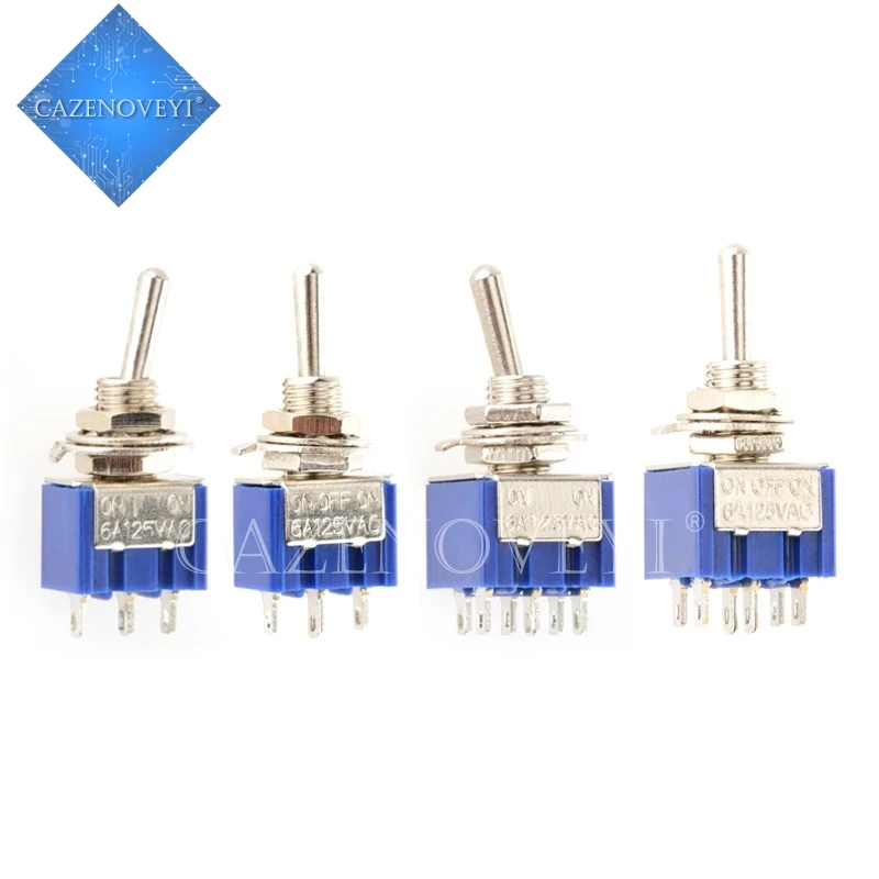 5pcs/lot MTS-102 MTS-103 MTS-202 MTS-203 6A 125V Mini 3/6PIN -OFF/-OFF- Toggle Switches For Switching Lights Motors