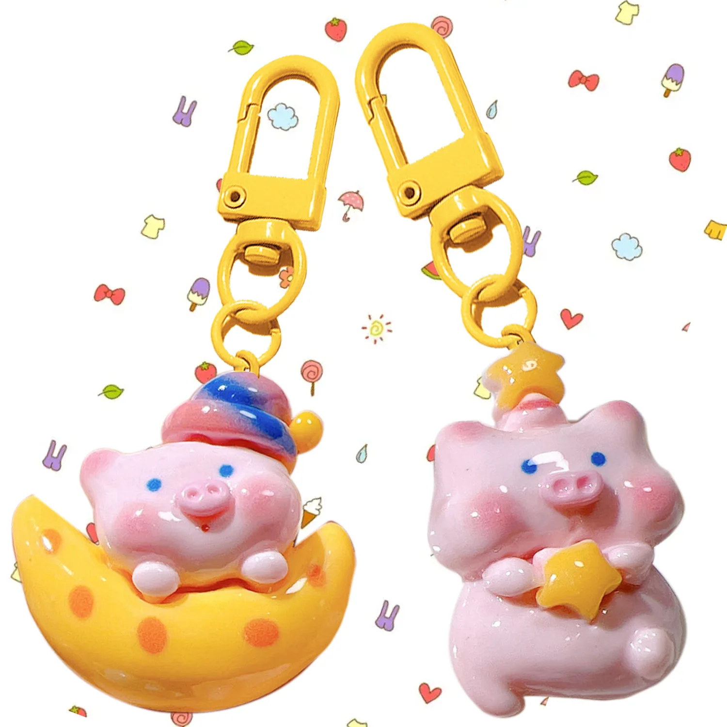 Heavy Industry Yellow Button Cream Good Night Pig Keychain Exquisite Covered Button Girly Heart Cartoon Pendant Couple Best Frie