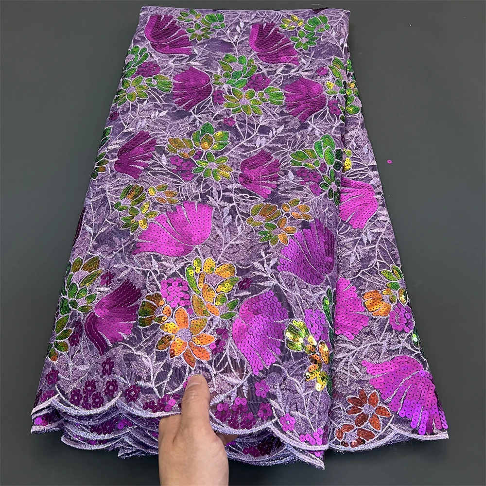 

2025 Premiu Nigerian Lace Fabric - Luxury Embroidered Guipure Tulle with Sequins for Wedding/Bridal Gowns，African Design 5 Yards