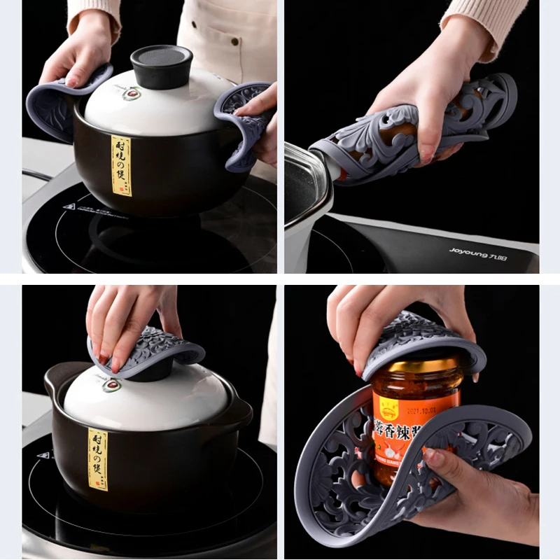 3pcs Silicone Heat Insulation Pad Hollow Non-Slip Coaster Kitchen Tableware Coaster Resistant Tableware Mat for Bowl Dish Pot