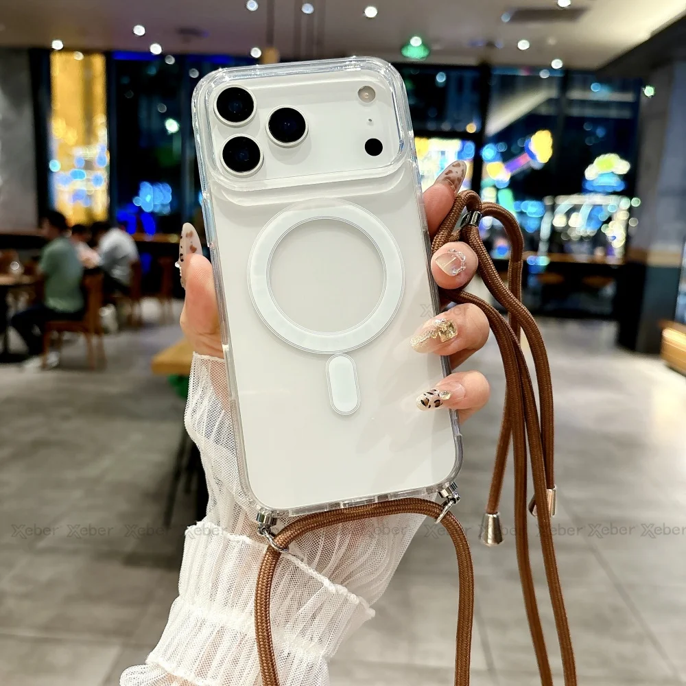 Umhängeband-Halskette mit durchsichtiger Hülle für iPhone 18 13 14 Plus 15 16 17 Pro Max, kompatibel mit Magsafe magnetischer kabelloser Ladehülle – Detail 18