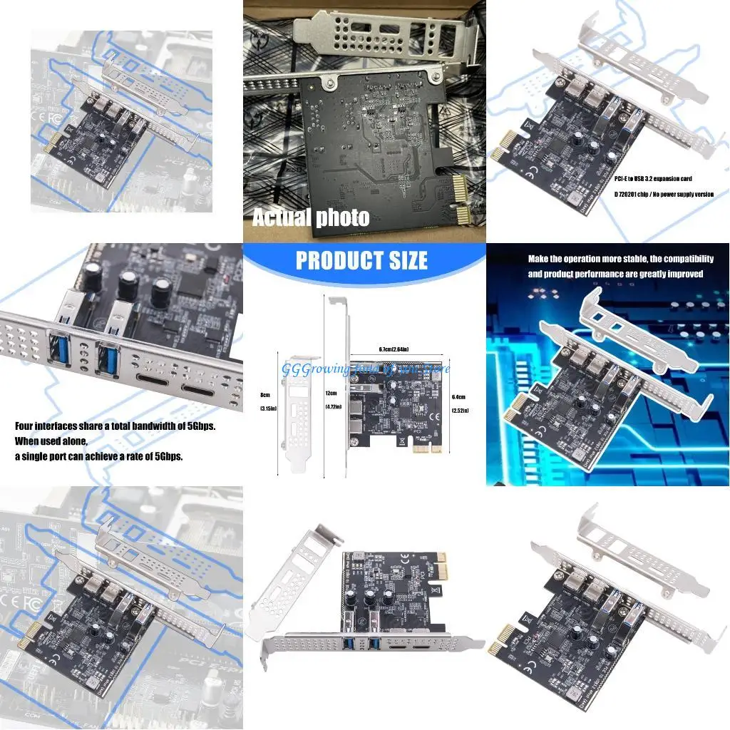 

H9EB 4 Port USB 3.2 PCIe Adapters Card Card 10 Гбит / с скорости передачи типа C Тип компьютера обновления компьютера
