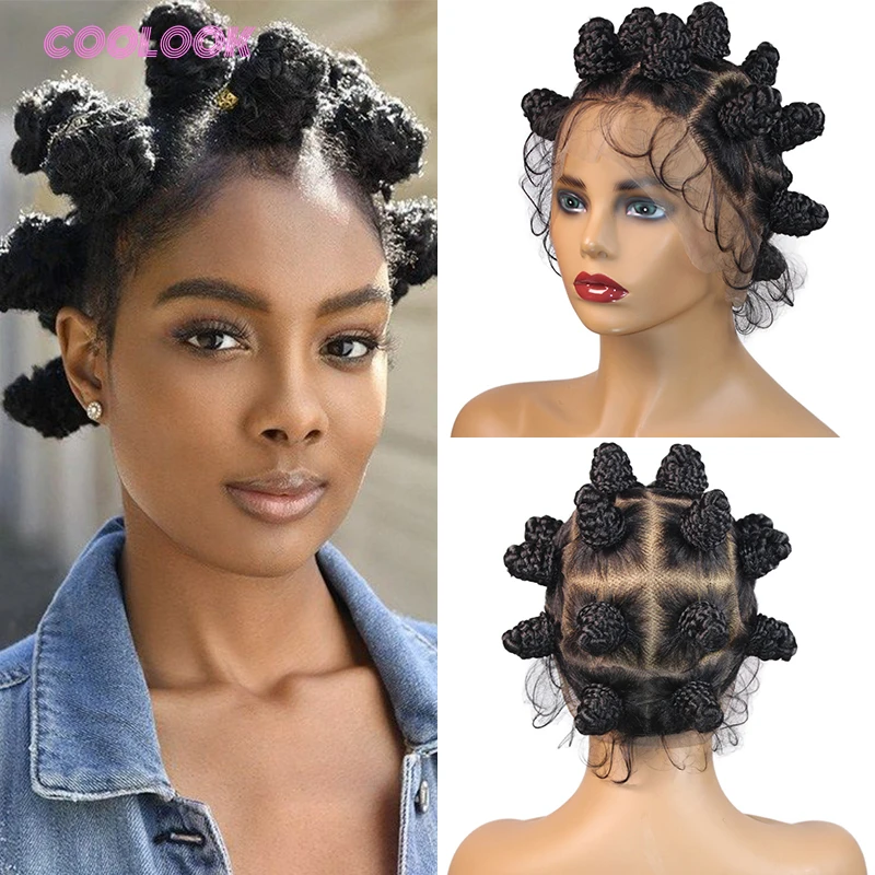 

Synthetic Full Lace Wig Braided Wigs Bantu Knots Hairstyles Knotless Box Braids Hair Wig For Black Women Lightweight Breathable