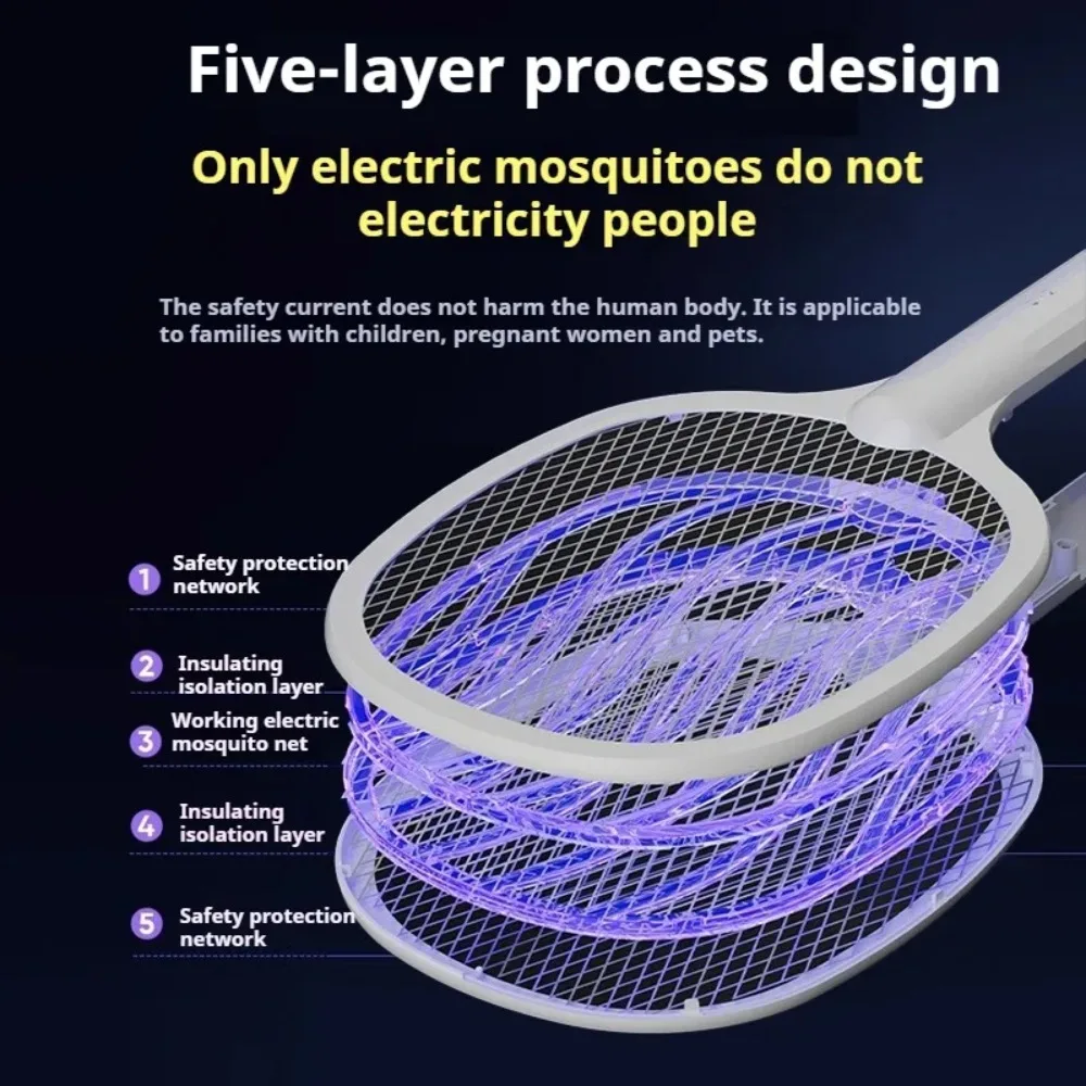TINSOL 2-in-1 Mosquito Swatter with Purple Light Mosquito Attraction, USB Rechargeable Multifunctional Electric Mosquito Killer