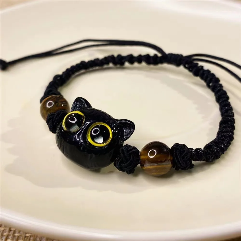 Cute Cat Couple Bracelet Imitation Wood Crystal Braided Children Bracelet Fashion Jewelry Trendy Accessories image 5