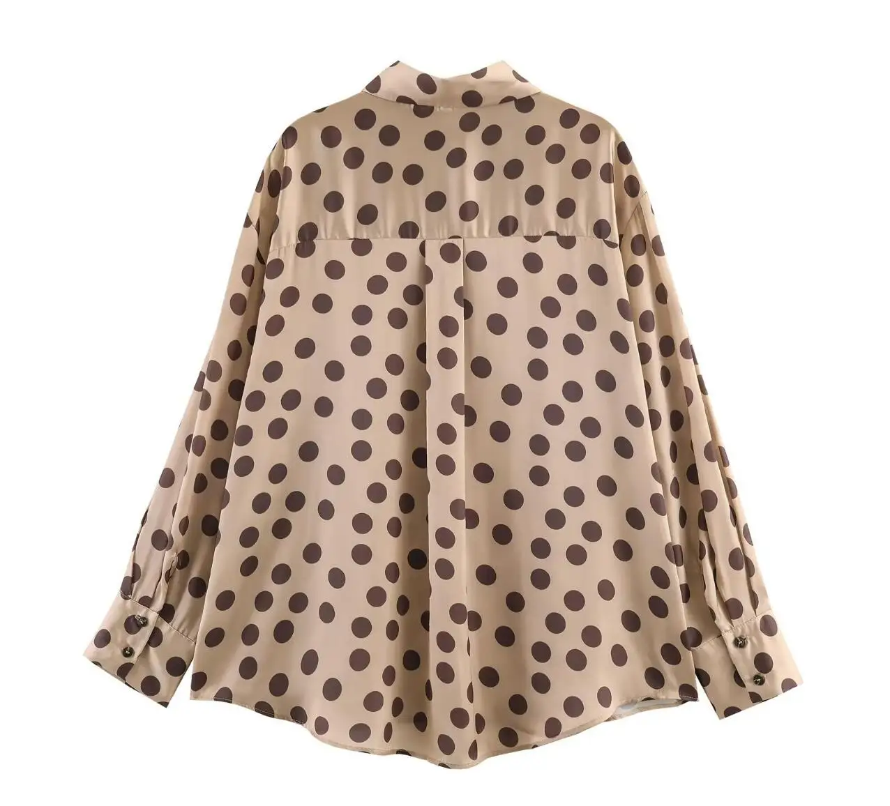 CHIC Spring Autumn Lapel Collar Khaki Polka Dot Print Satin Shirt Women Single-Breasted Buttons Full Sleeve Loose Blouses Tops