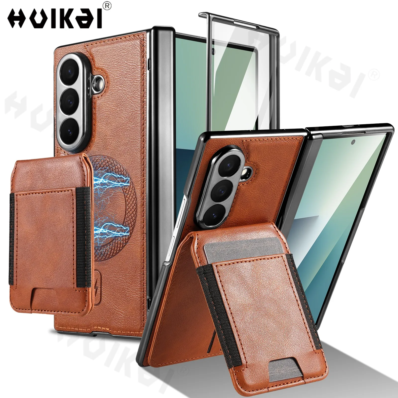 

Чехол Magsafe для Samsung Galaxy Z Fold 7, 6, 5, магнитный чехол из искусственной кожи с откидной подставкой, держатель для кредитных карт, слоты, чехлы