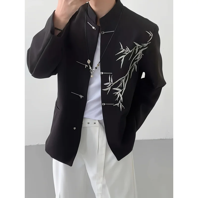 

Весенне-осенний дизайн, ниша, бамбуковый лист, вышивка, национальный ветровой костюм, куртка, мужская китайская туника, мужская куртка